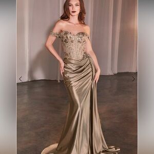 Elegant Gold Off-Shoulder Evening Gown